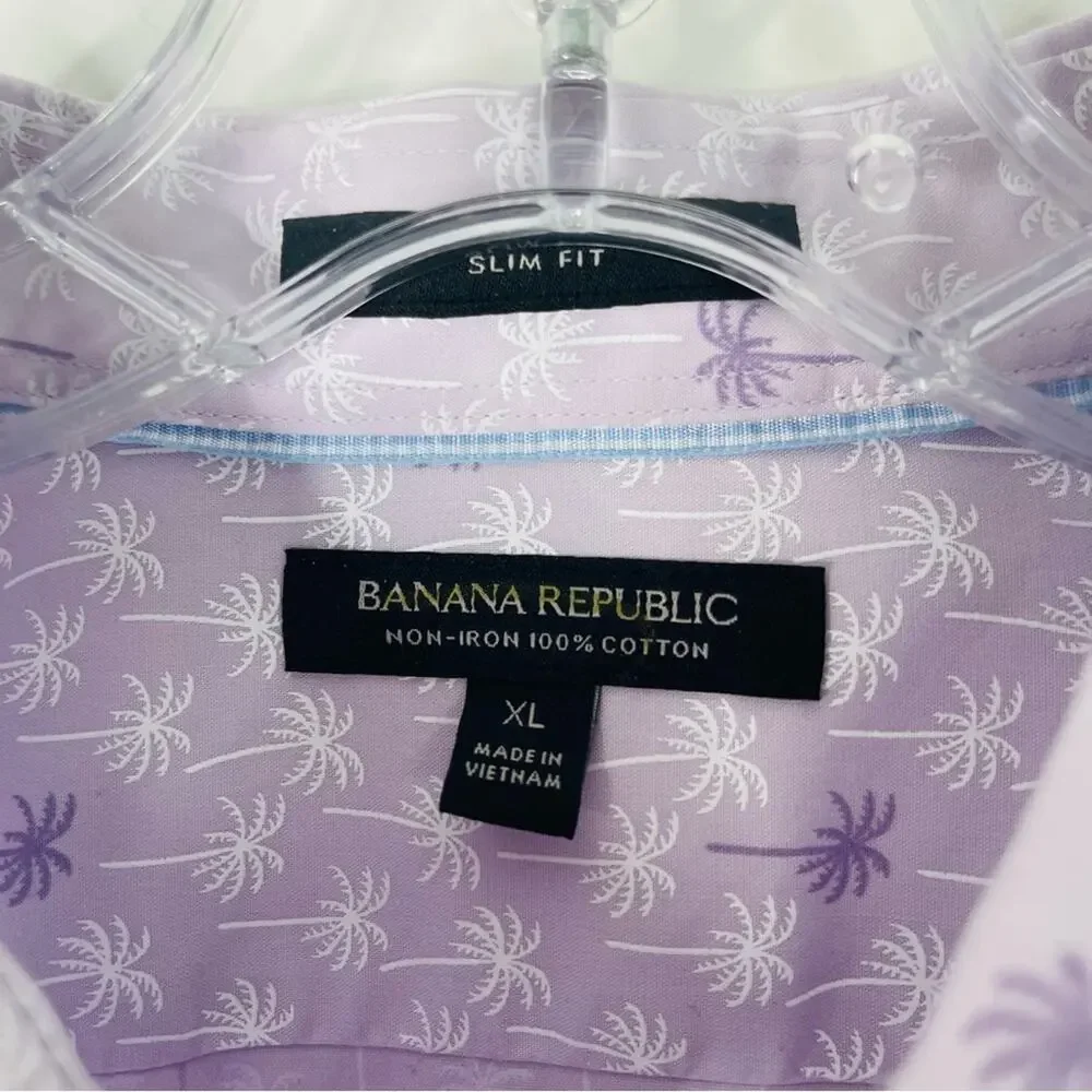Banana Republic purple white palm tree tropical summer button front shirt XL